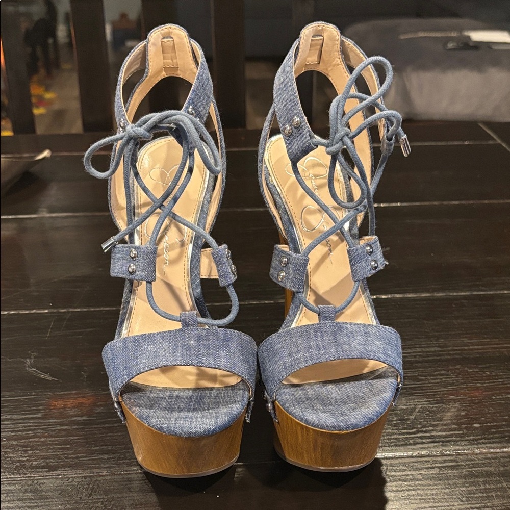 Jessica Simpson Denim Lace-Up Platform Sandals